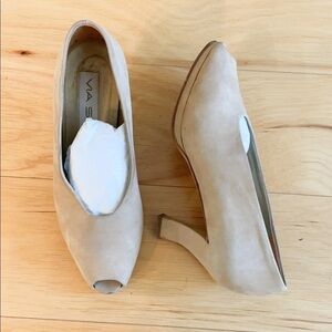 Via Spiga suede peep toe heels